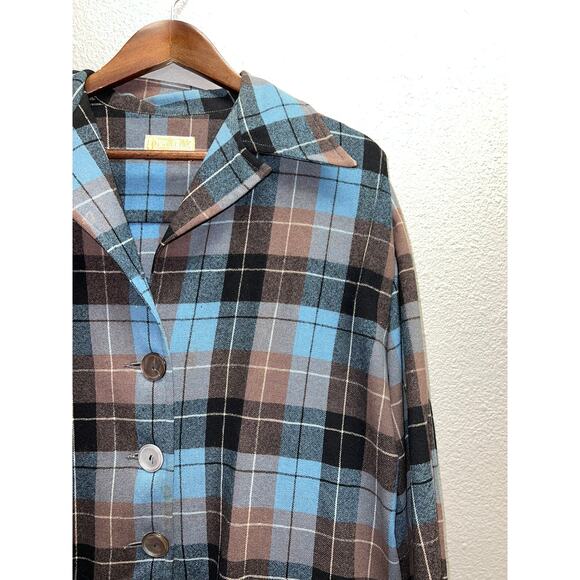 Vintage Pendleton Blazer 3 Button Up Wool Blue Black Long Sleeve Shirt 70s Large - Picture 2 of 13